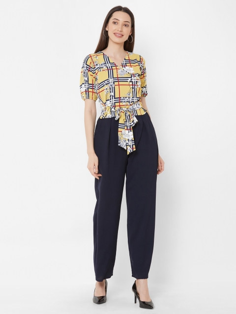 

ZOLA Women Yellow & Navy Blue Printed Top with Palazzos