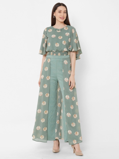 

ZOLA Women Sea Green & White Printed Top with Palazzos