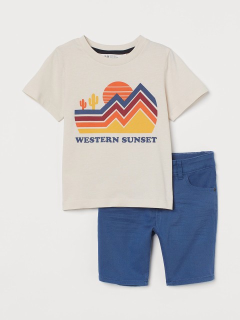

H&M 2-piece Boys Beige & Blue Printed Cotton T-shirt and Shorts