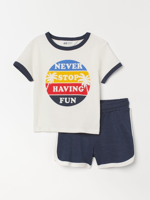 

H&M Boys White & Blue Printed 2-Piece Cotton Set
