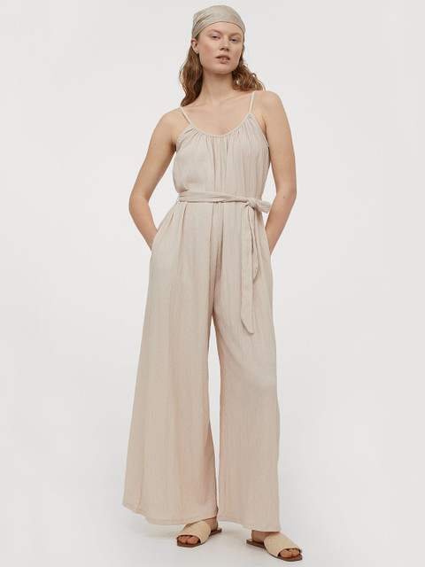 

H&M Women Beige Solid Wide Jumpsuit