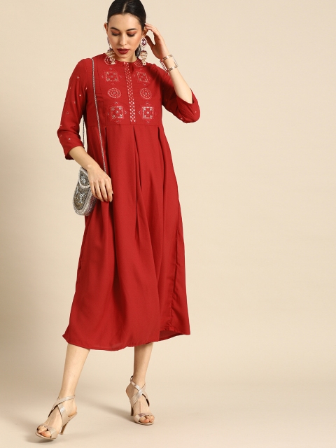 

Anouk Red Ethnic Motifs Gotta Patti Embroidered Ethnic A-Line Midi Dress