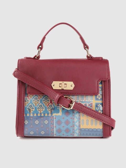 

Global Desi Women Maroon & Blue Ethnic Motifs Print Structured Satchel