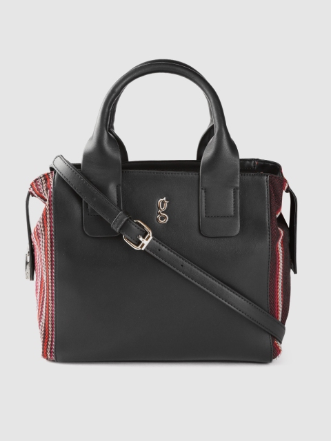 

Global Desi Black & Burgundy Woven Design Detail Structured Handheld Bag