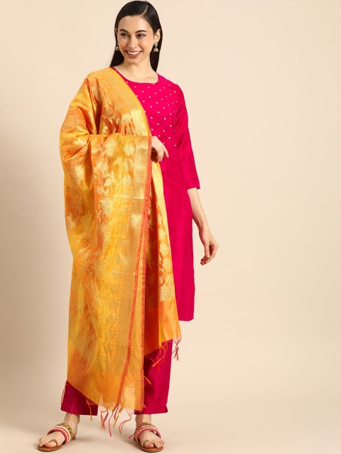 

Anouk Women Magenta Pink Printed Regular Kurta with Trousers & With Dupatta