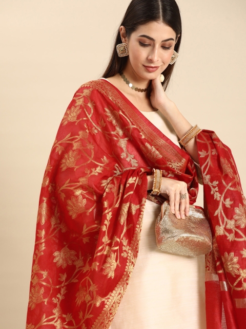 

Anouk Women Beige Regular Pure Cotton Kurta with Trousers & With Dupatta