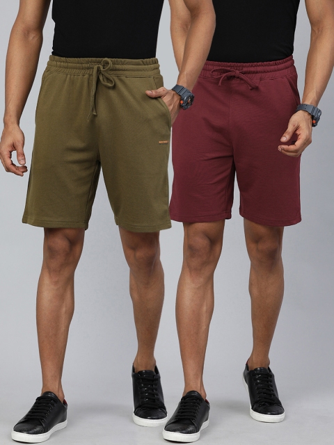 

The Indian Garage Co Men Pack of 2 Mid-Rise Regular Shorts, Olive