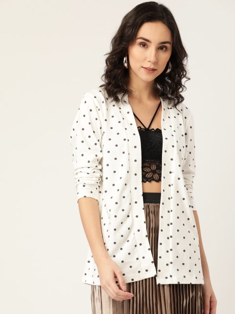 

WISSTLER Women White & Charcoal Grey Printed Open Front Shrug