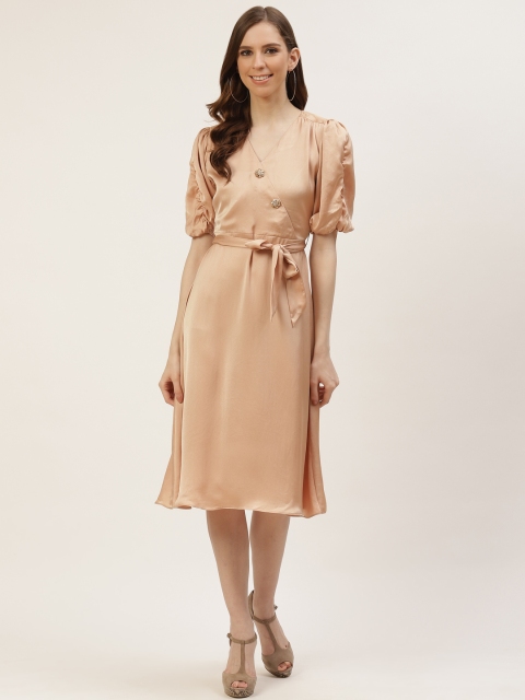 

COVER STORY Women Beige Solid Wrap Dress