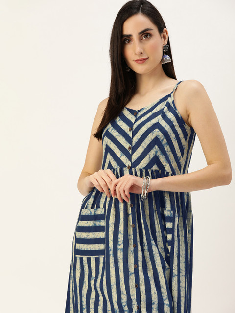 

Anouk Women Blue & Cream-Coloured Striped Kurta