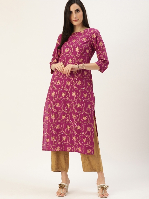 

Anouk Women Magenta & Gold-Toned Ethnic Motifs Printed Kurta