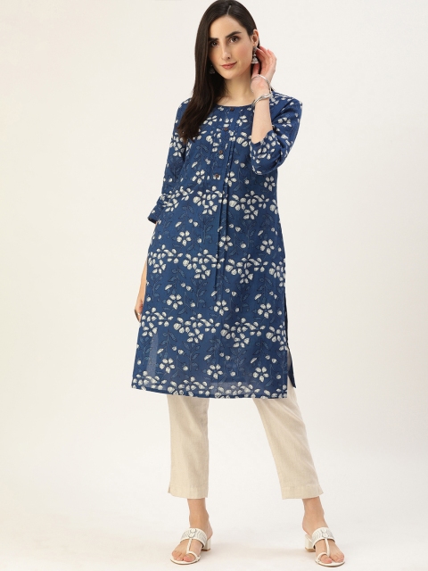 

Anouk Women Blue & Cream-Coloured Floral Printed Kurta