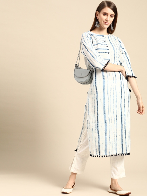 

Anouk Women White & Blue Dyed Indigo Cotton Kurta