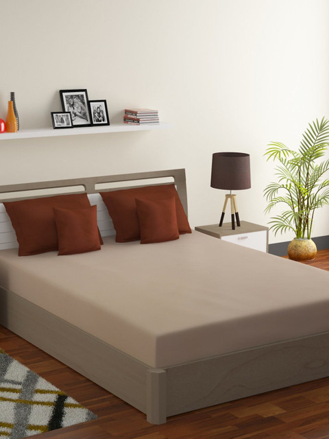 

Bromwick Beige & Brown Solid 180 TC Polycotton Queen Bedsheet with Pillow & Cushion Covers