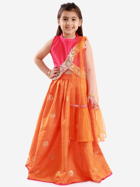 

KID1 Girls Pink & Orange Embellished Ready to Wear Lehenga & Blouse with Dupatta