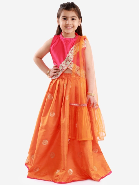 

KID1 Girls Pink & Orange Embellished Ready to Wear Lehenga & Blouse with Dupatta