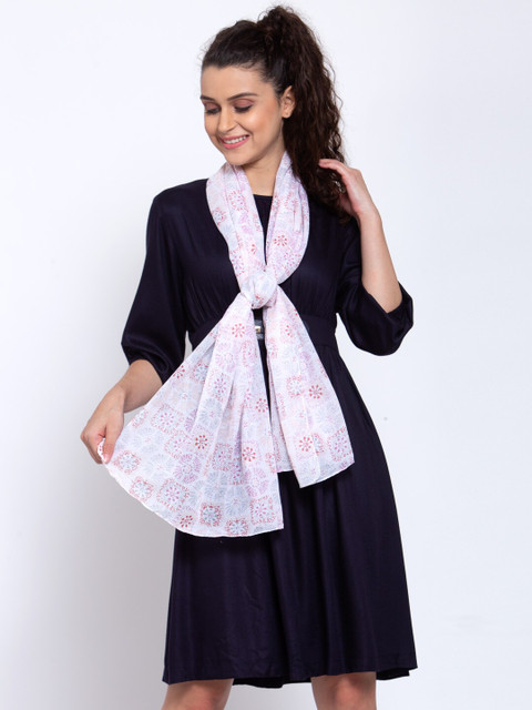 

J Style Women White & Purple Printed Stole