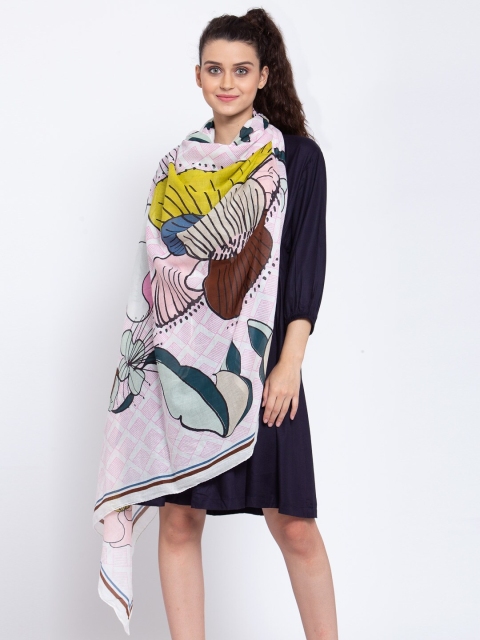 

J Style Women White & Yellow Printed Cotton Stole