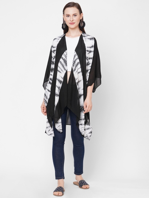 

Get Wrapped Women Black White Tie-Dye Open Front Kimono Shrug