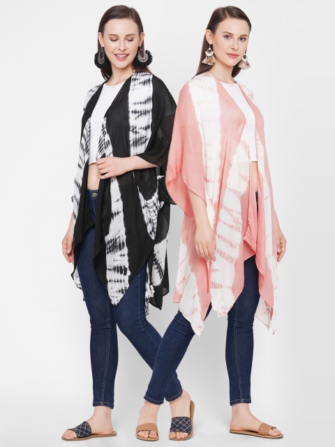 

Get Wrapped Women Pack of 2 Printed Waterfall Kimono Shrugs, Black