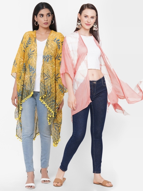 

Get Wrapped Women Pack Of 2 Pink & Yellow Printed Kimonos