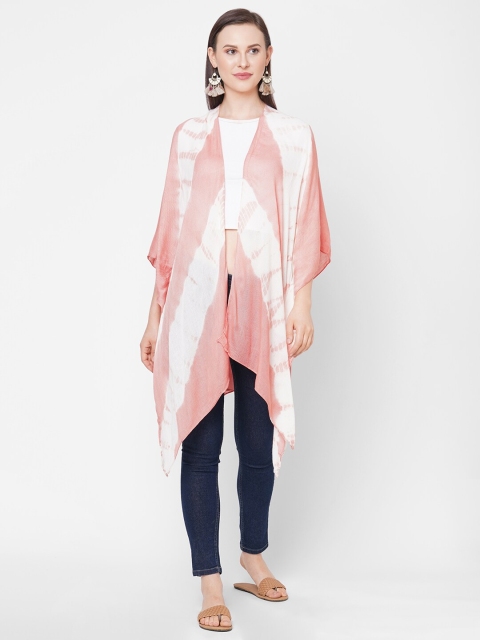 

Get Wrapped Women Pink White Printed Open Front Kimono Shrug