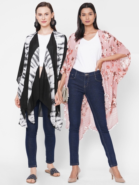 

Get Wrapped Women Pack Of 2 Black & Pink Printed Kimonos