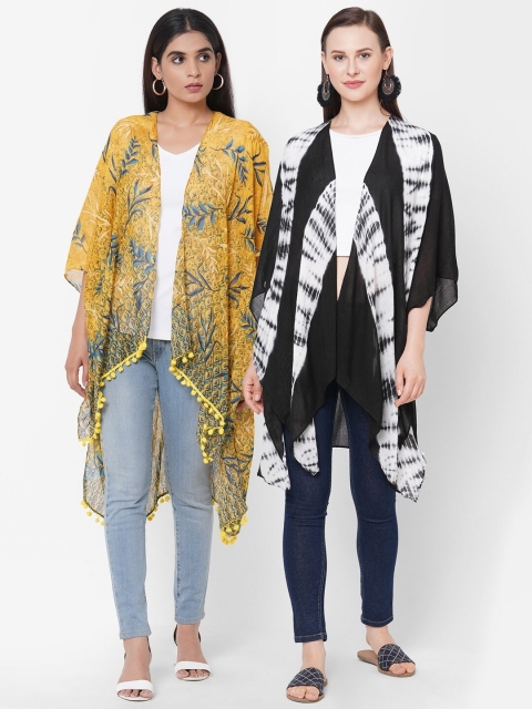 

Get Wrapped Women Pack Of 2 Printed Open Front Kimono Shrug, Black