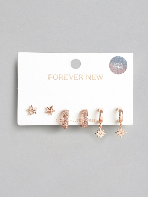 

Forever New Set of 3 Rose Gold-Plated Earrings