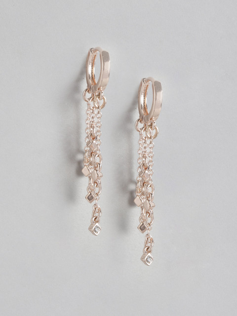 

Forever New Rose Gold-Plated Stone Studded Contemporary Drop Earrings