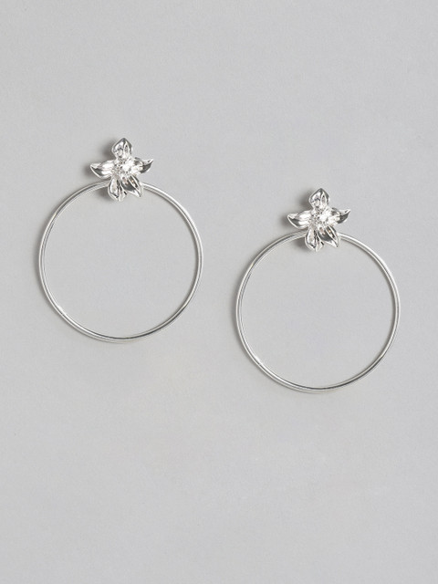 

Forever New Silver-Plated Circular & Floral Drop Earrings