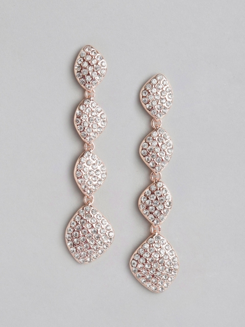 

Forever New Rose Gold-Plated Stone Studded Geometric Drop Earrings