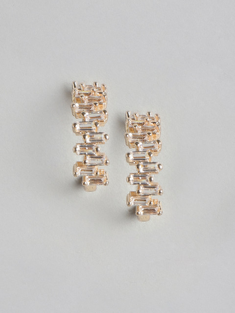 

Forever New Rose Gold-Toned CZ-Studded Circular Half-Hoop Earrings