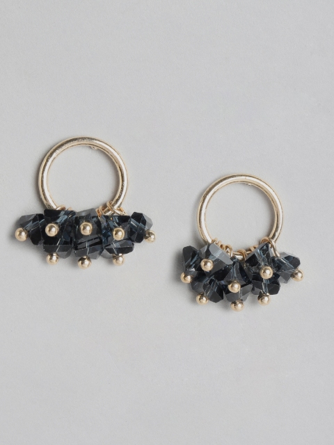 

Forever New Navy Blue Gold-Plated Beaded Circular Drop Earrings