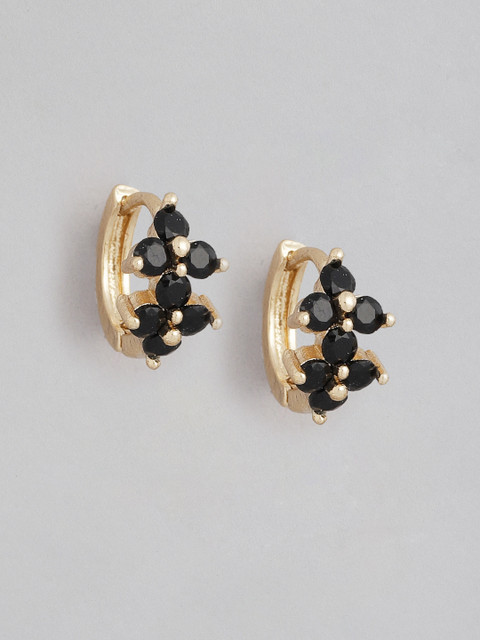 

Forever New Black Gold-Plated CZ-Studded Floral Drop Earrings