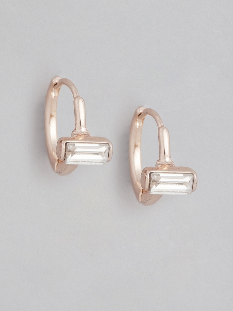 

Forever New Rose Gold-Plated Stone Studded Circular Huggie Hoop Earrings