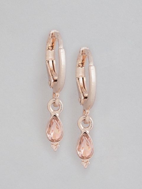 

Forever New Rose Gold-Plated Stone-Studded Circular & Teardrop Shaped Drop Earrings