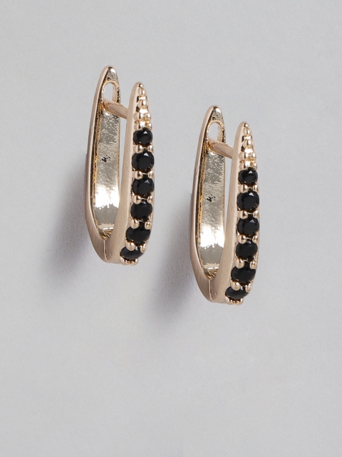 

Forever New Black Gold-Plated Contemporary Huggie Hoop Earrings