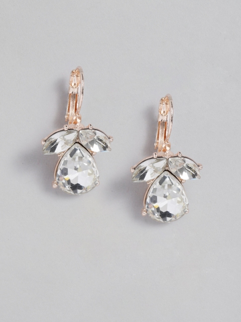 

Forever New Rose Gold-Plated CZ-Studded Contemporary Drop Earrings