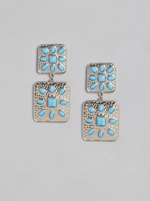 

Forever New Blue Gold-Plated Stone Studded Square Drop Earrings