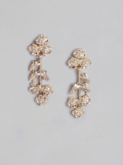 

Forever New Gold-Plated Stone Studded Floral Drop Earrings
