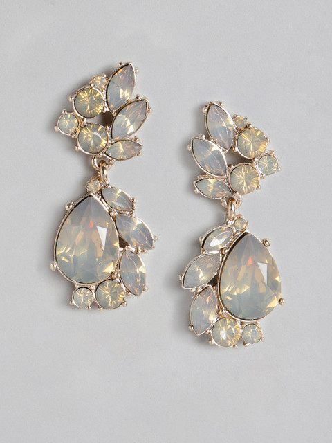 

Forever New Grey & Gold-Toned Smokey Quartz-Studded Contemporary Drop Earrings