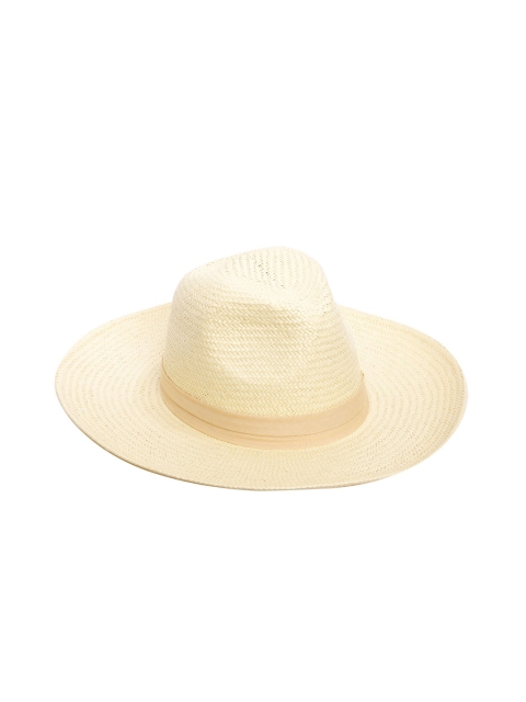 

Forever New Women Beige Basketweave Aria Rancher Hat with Ribbon Detail
