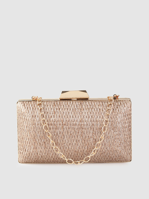 

AND Women Muted Gold-Toned Textured Box Clutch