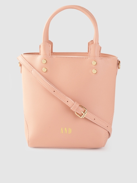 

AND Women Peach-Coloured Solid Structured Handheld Bag