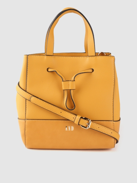 

AND Women Mustard Yellow Solid Structured Handheld Bag