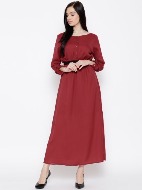 

SASSAFRAS Women Maroon Solid Maxi Dress