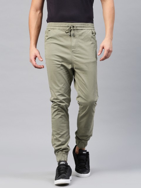 

HRX by Hrithik Roshan Men Olive Green Solid Cuffed Joggers