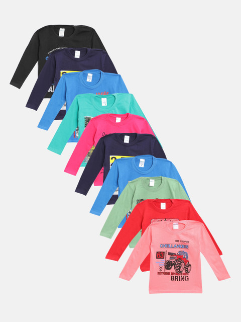 

MANZON Kids Pack of 10 Pure Cotton Printed Pure Cotton T-shirts, Multi
