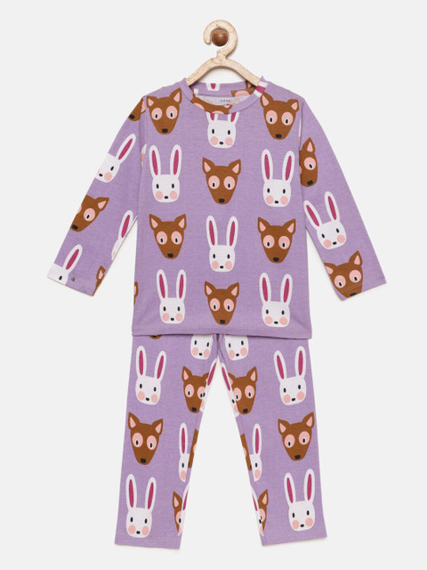 

ventra Girls Purple & Brown Printed Night suit